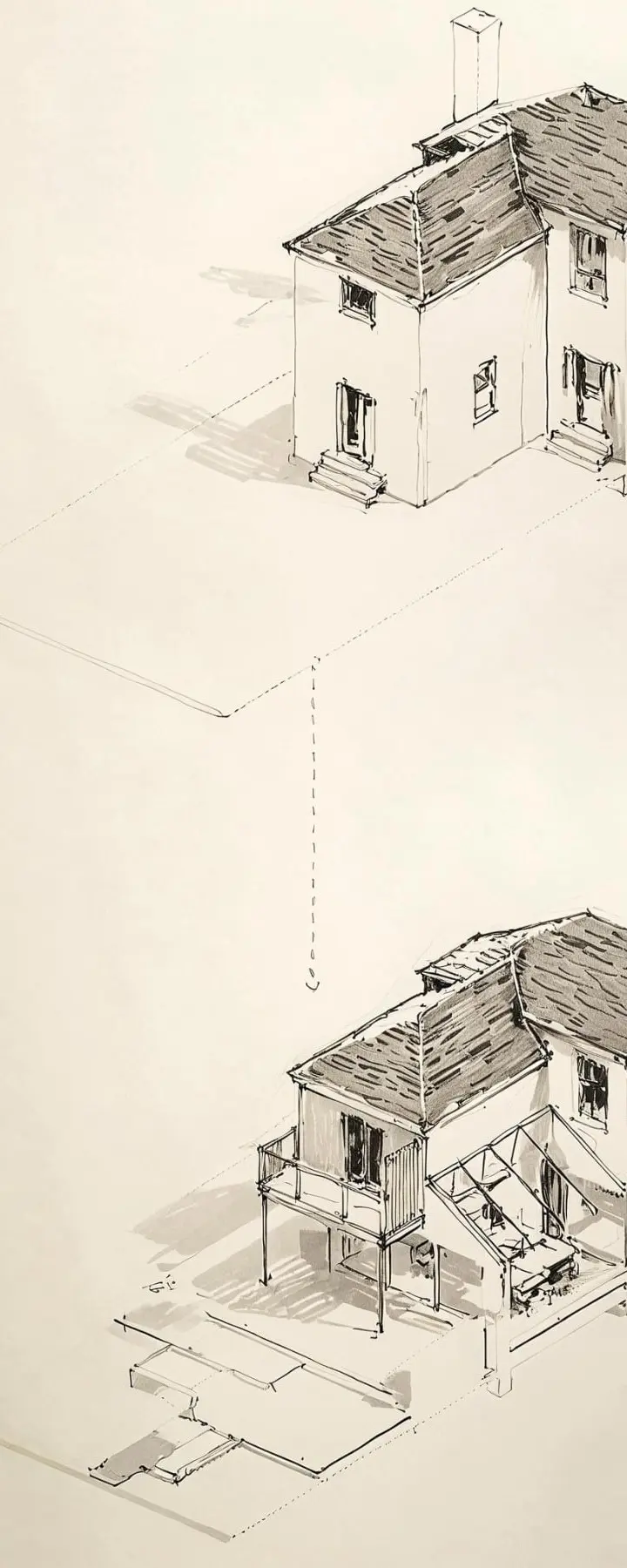 Architects drawing of house renovatin and refurbishment