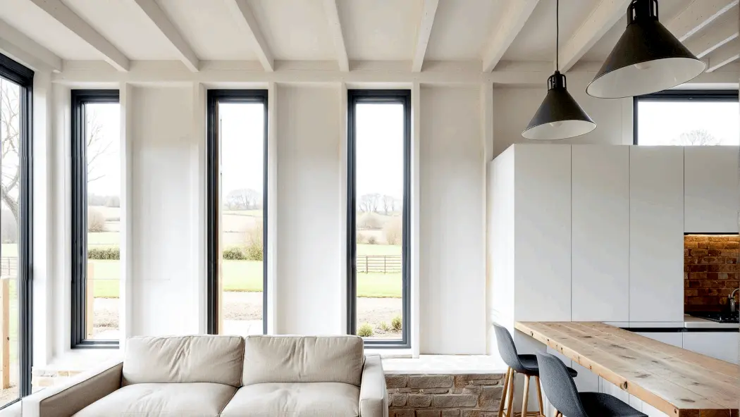 UK House extension with timber frame interior